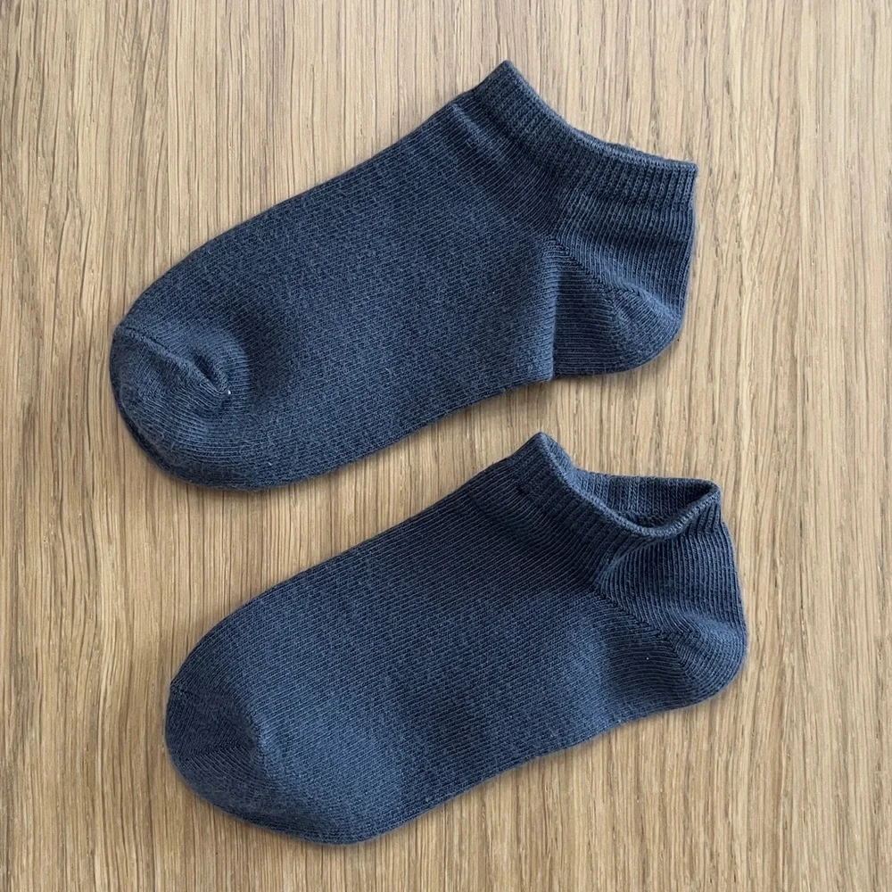 H&M, kids 3-pack of cotton ankle socks, yellow, grey, size 8-9.5